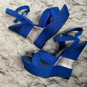 Bamboo royal blue and silver platforms, size 6 1/2